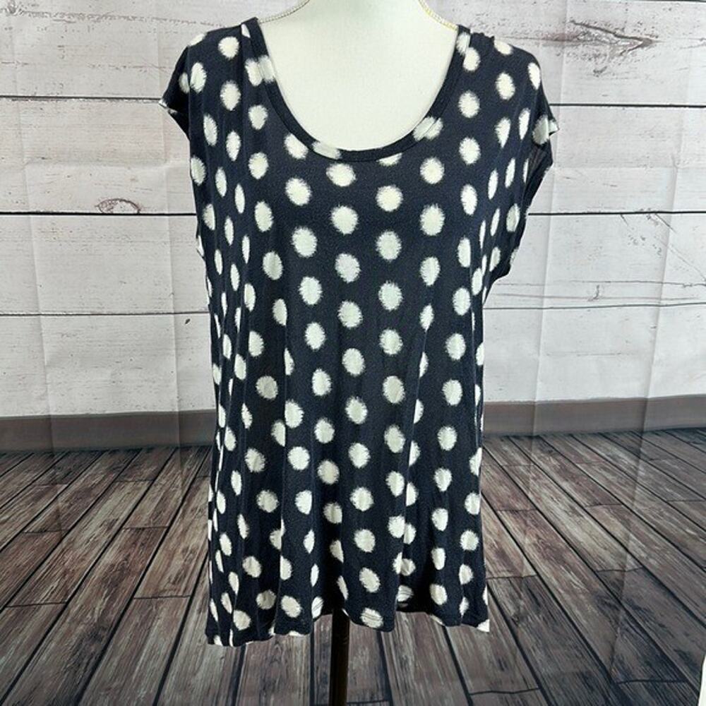 Michael Kors Tee Shirt Womens Medium Blue White Rayon Cap Sleeve Stretch‎ Basic